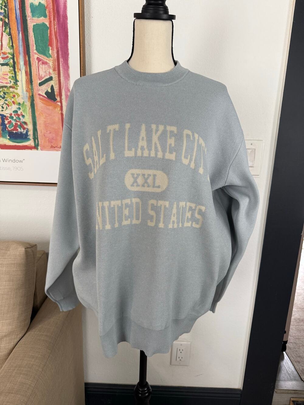 Salt Lake City USA Blue Oversized Knit Sweater Size L - Bought in Japan